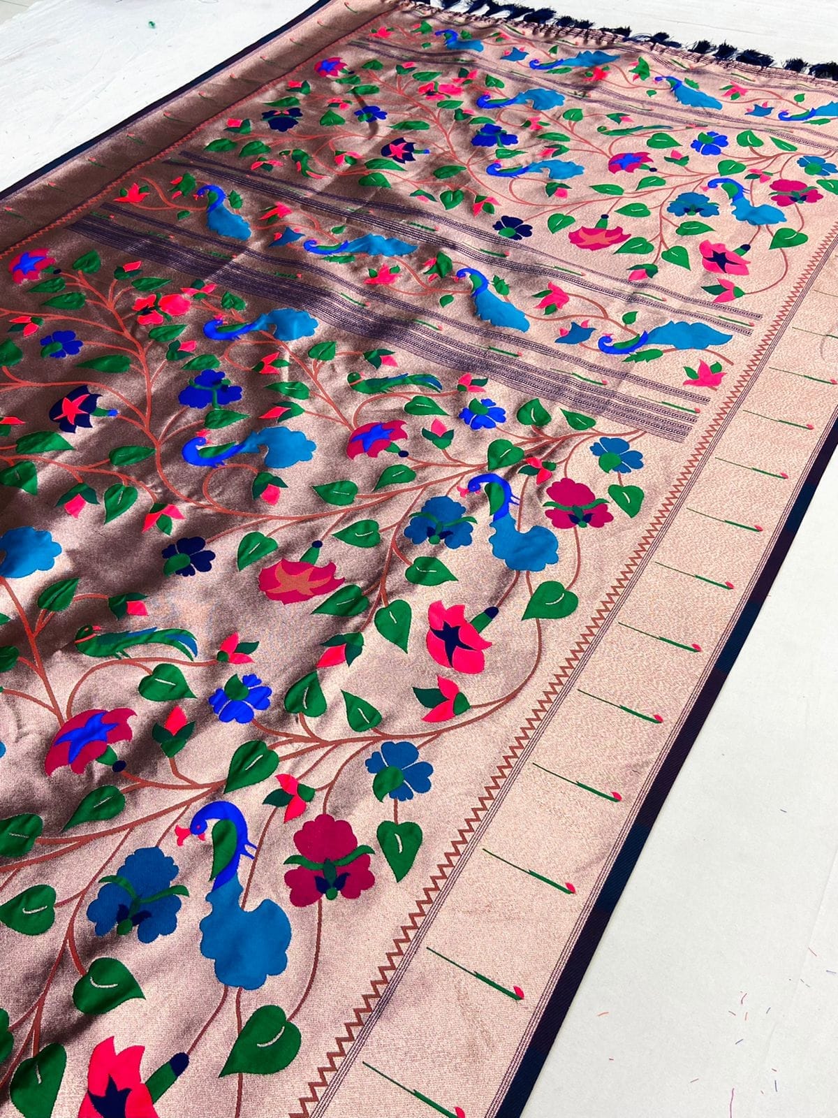 Banarasi Soft Silk Paithani Saree Blue (2) Banarasi Soft Silk Paithani Saree Blue Side