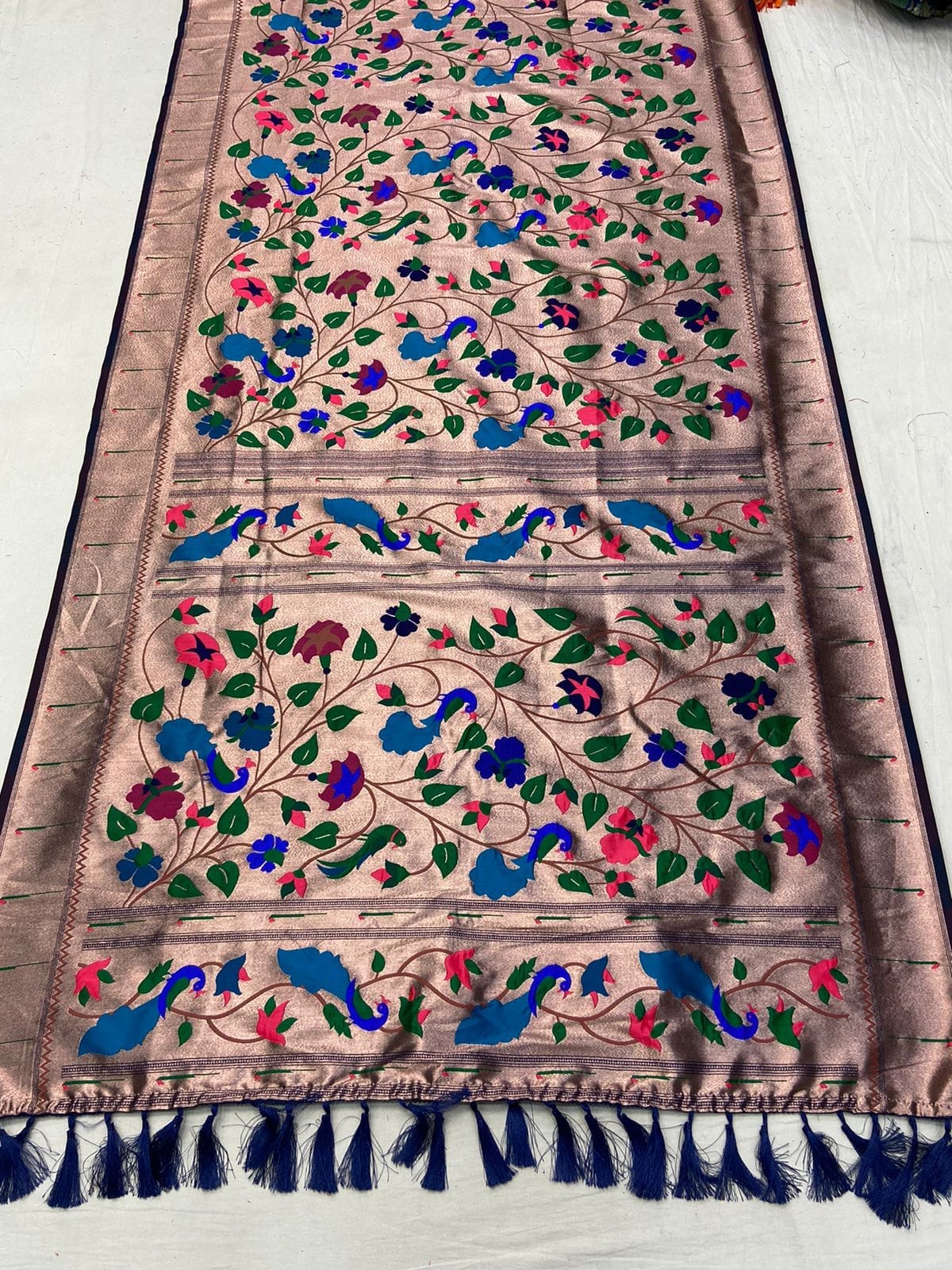 Banarasi Soft Silk Paithani Saree Blue Banarasi Soft Silk Paithani Saree Blue