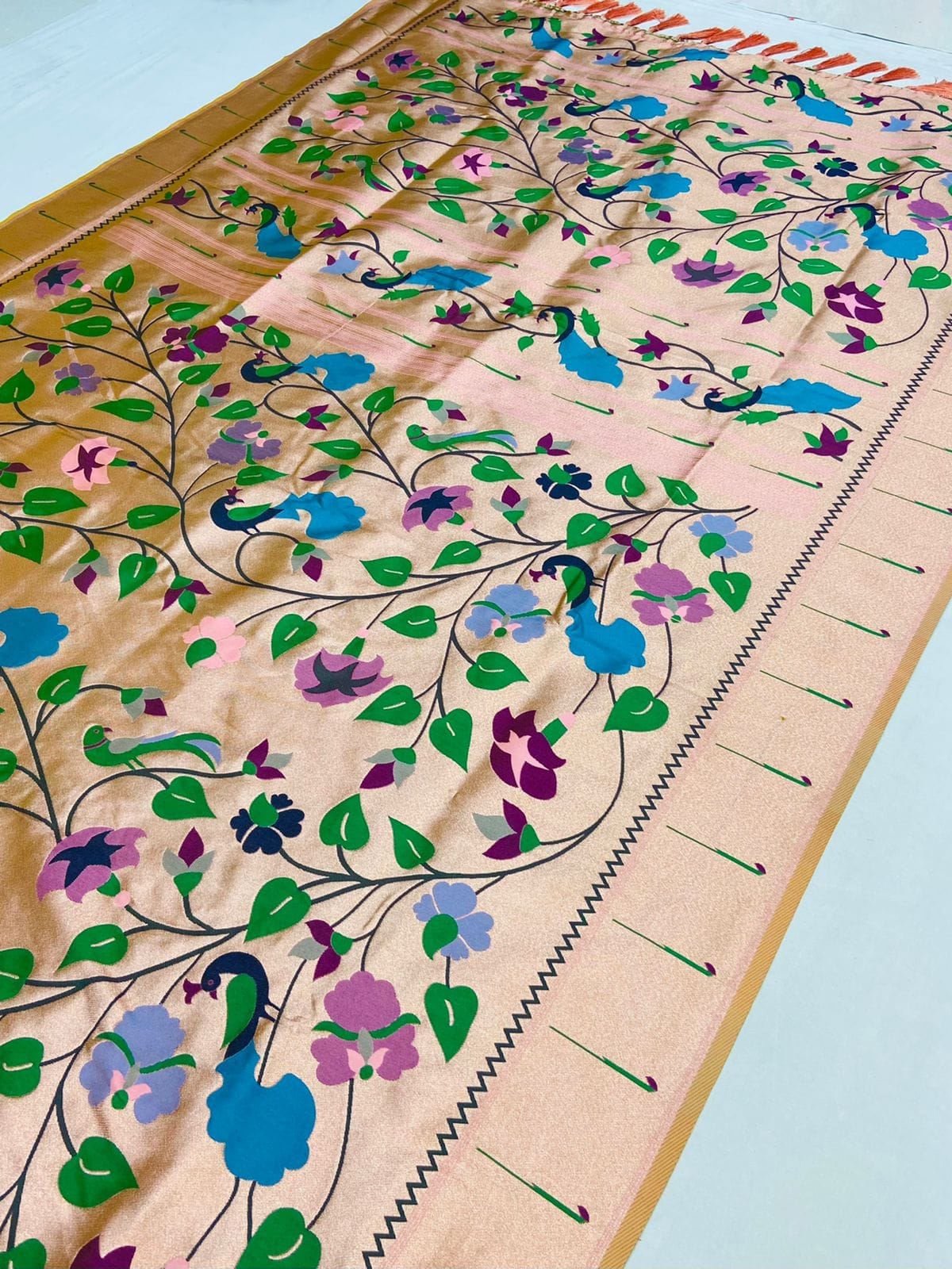 Banarasi Soft Silk Paithani Saree Peach (2) Banarasi Soft Silk Paithani Saree Peach Side