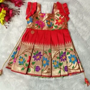 Festival Special Kids Ethnic Frock in Paithani_Front