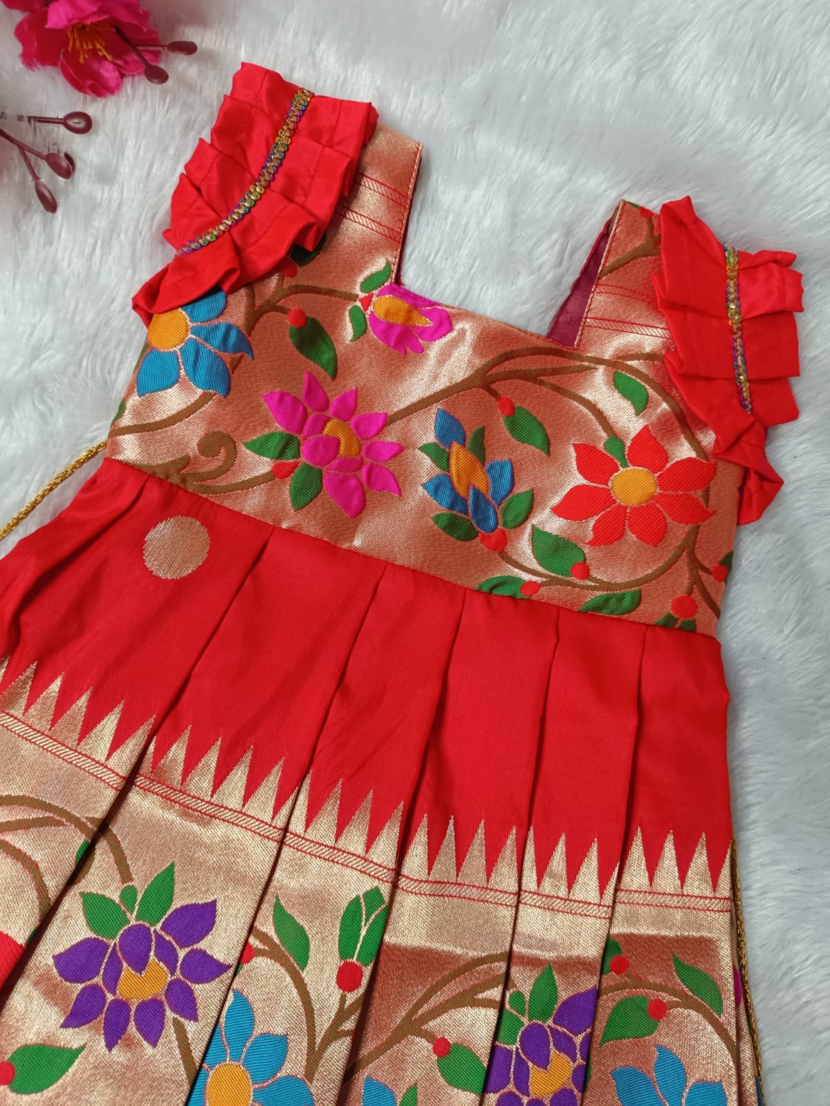 Festival Special Kids Ethnic Frock in Paithani_Side Festival Special Kids Ethnic Frock in Paithani_Side