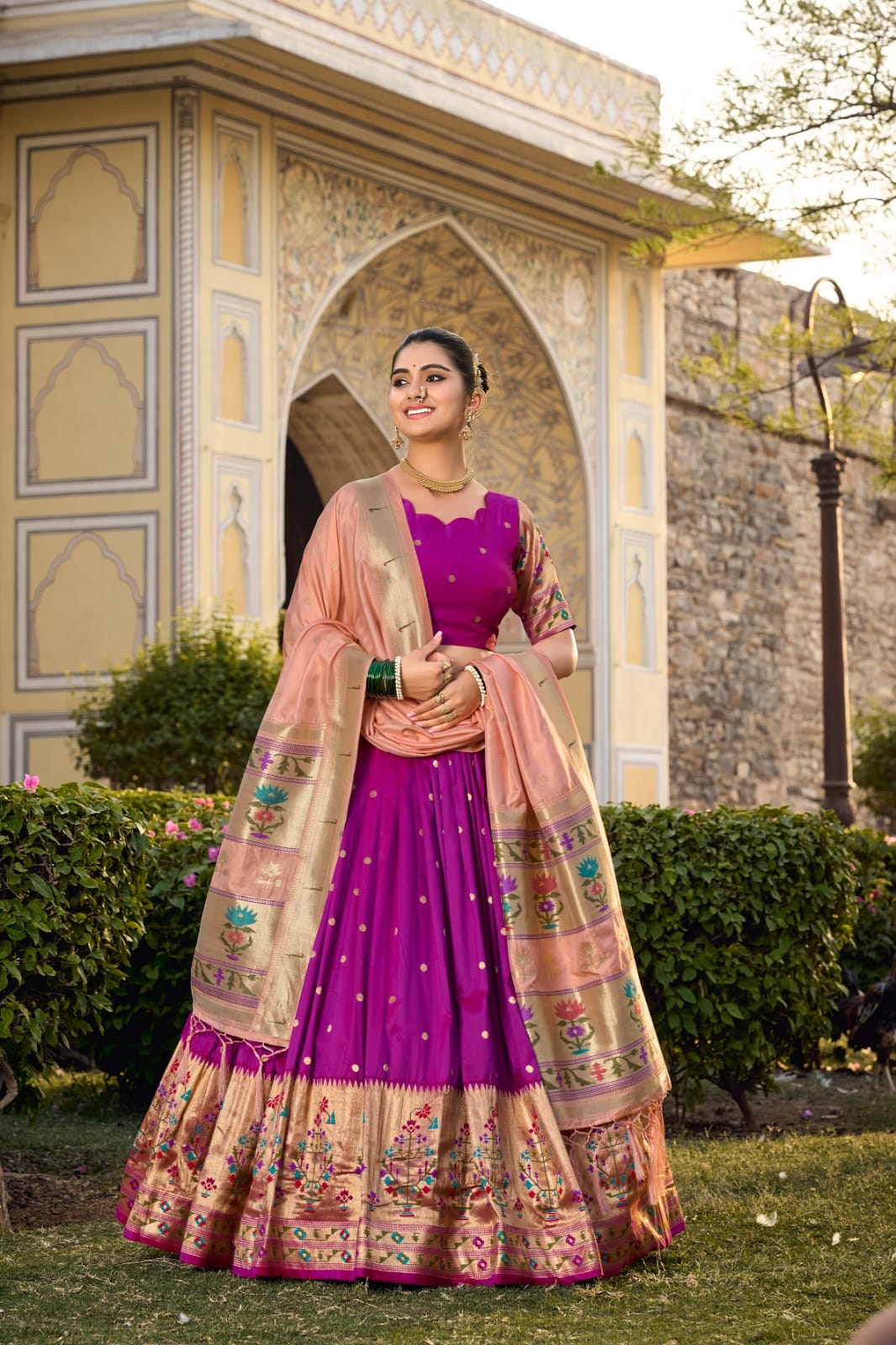 Jacquard Silk Paithani Lehenga Choli Purple Jacquard Silk Paithani Lehenga Choli Purple