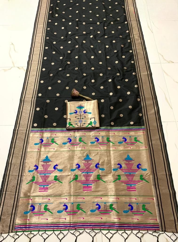 Nauvari Sadi - A Traditional Maharashtrian Attire Black Nauvari Sadi - A Traditional Maharashtrian Attire Black