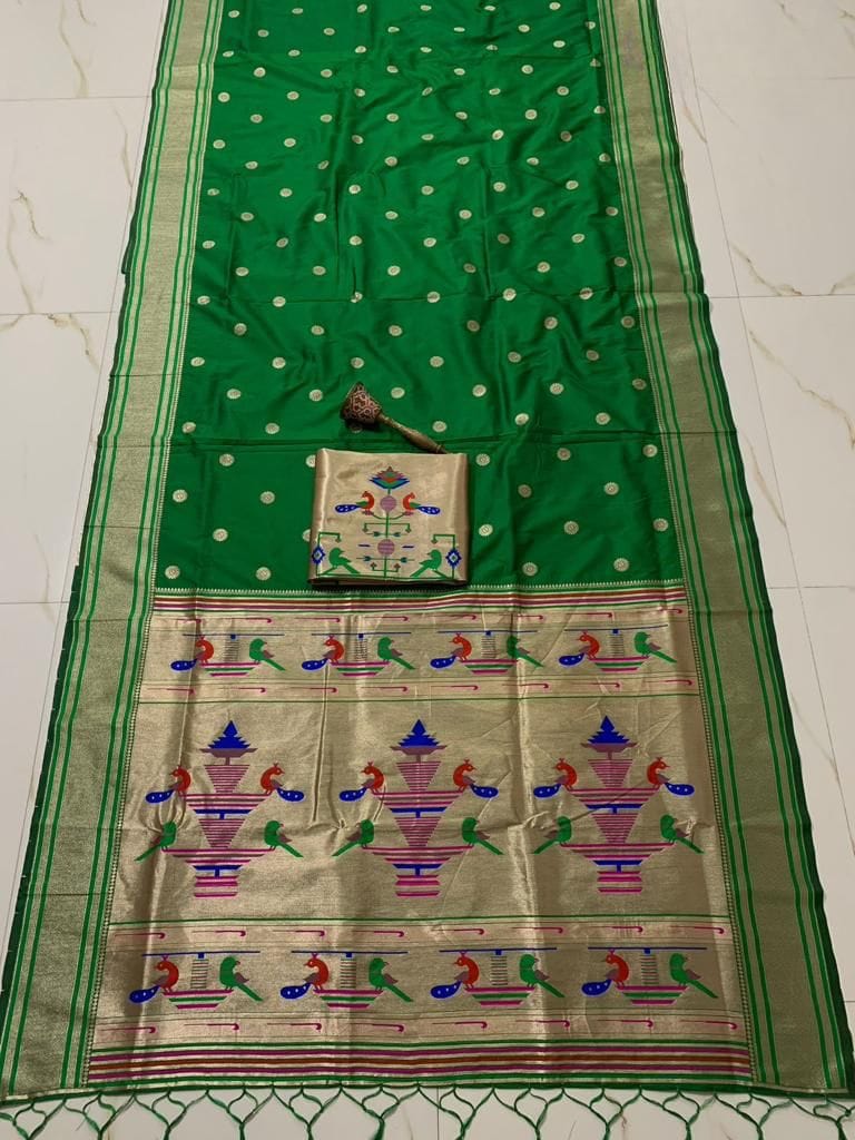 Nauvari Sadi - A Traditional Maharashtrian Attire Green Nauvari Sadi - A Traditional Maharashtrian Attire Green