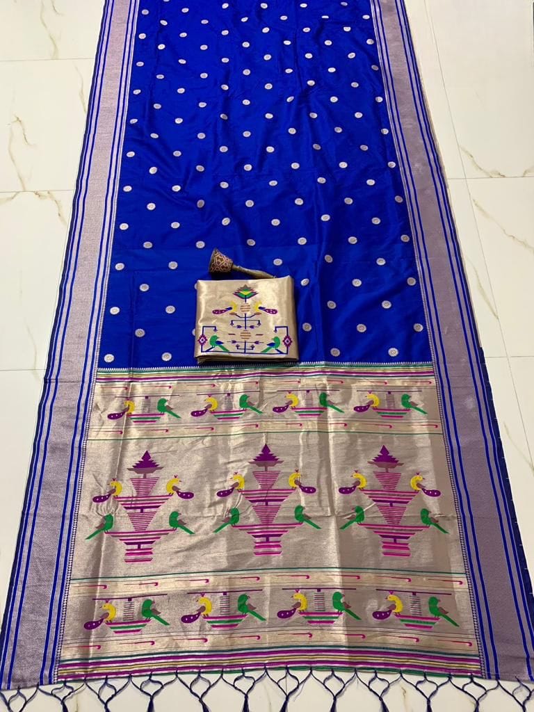 Nauvari Sadi - A Traditional Maharashtrian Attire Royal-Blue Nauvari Sadi - A Traditional Maharashtrian Attire Royal-Blue
