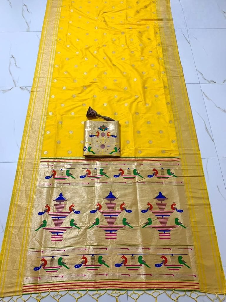 Nauvari Sadi - A Traditional Maharashtrian Attire Yellow Nauvari Sadi - A Traditional Maharashtrian Attire Yellow