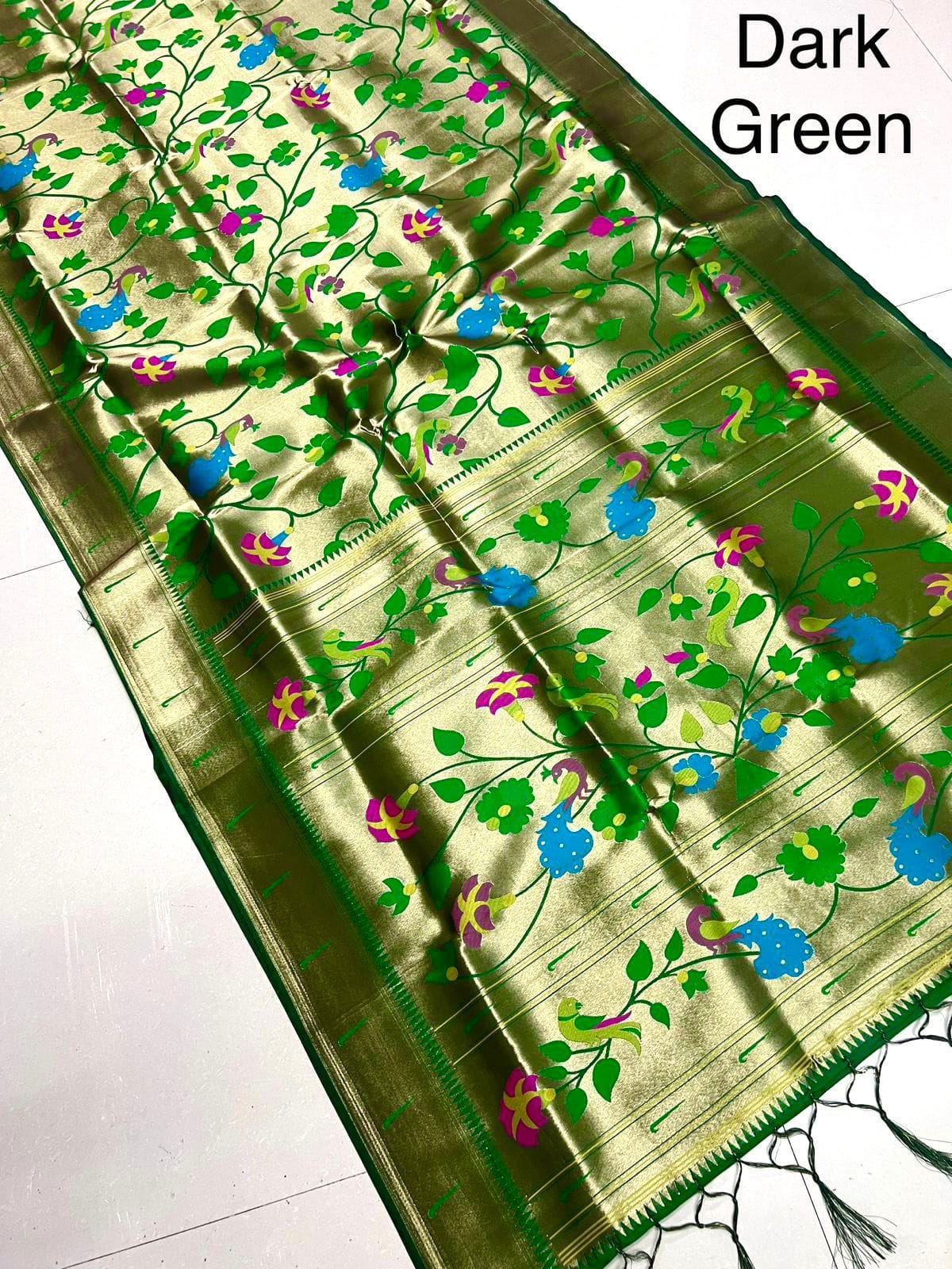Wedding Special Brocket Paithani Dark Green