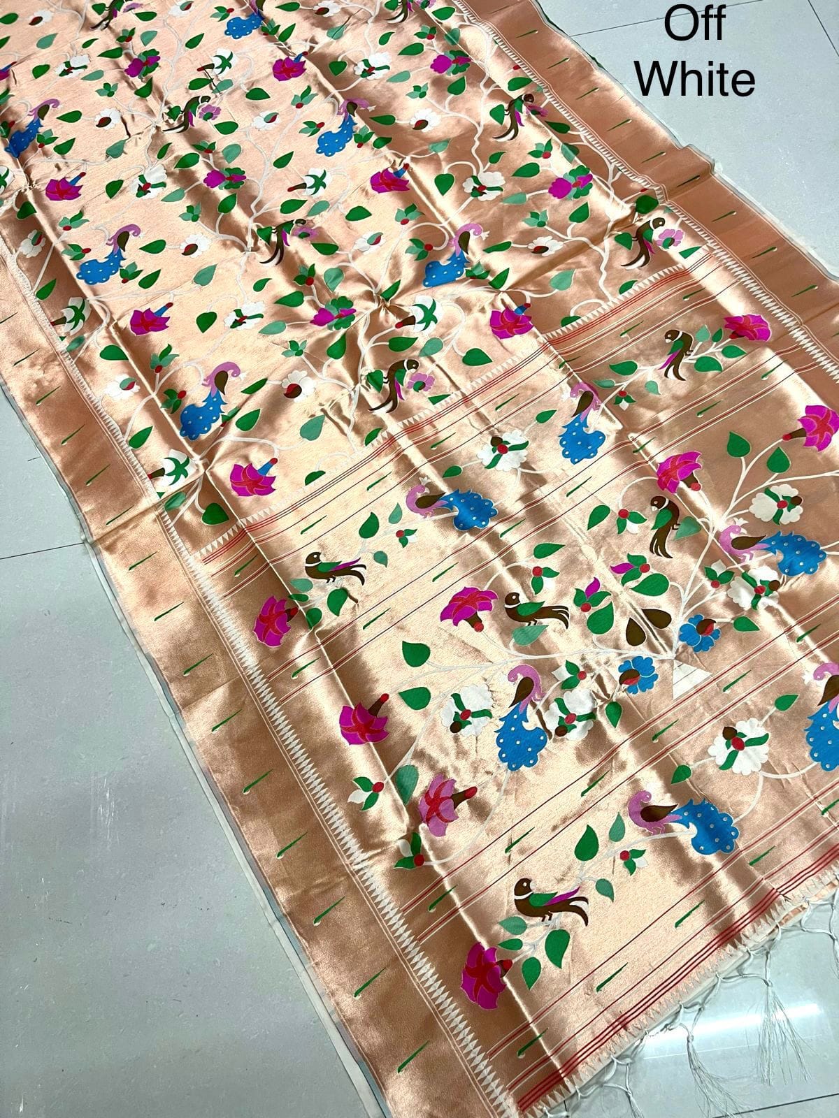 Wedding Special Brocket Paithani Off White