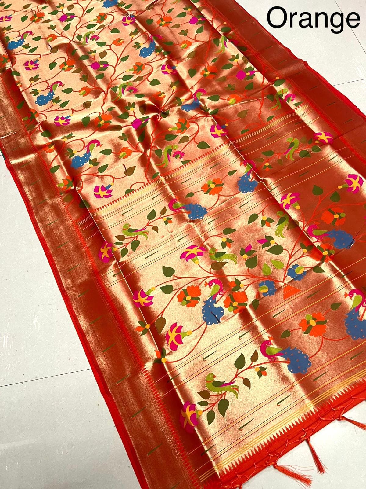 Wedding Special Brocket Paithani Orange