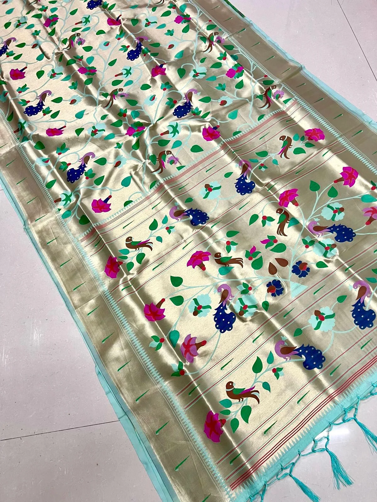 Wedding Special Brocket Paithani Sky
