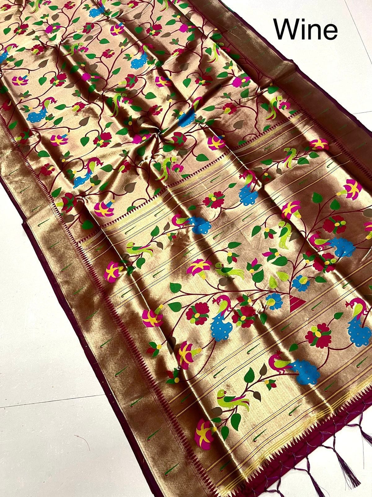 Wedding Special Brocket Paithani Wine