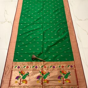 Soft Jari and Silk Paithani Dupatta Green