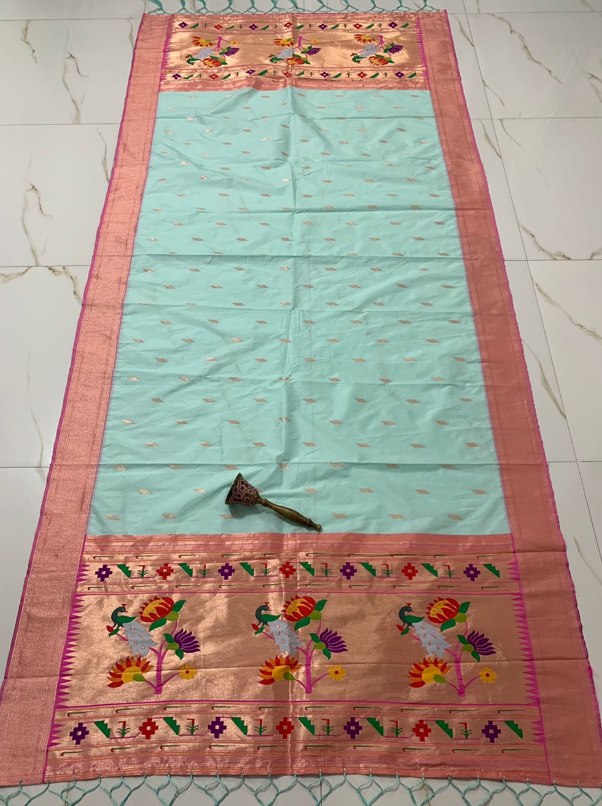 Soft Jari and Silk Paithani Dupatta Sky Soft Jari and Silk Paithani Dupatta Sky