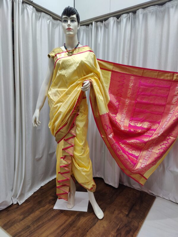 Special 9-Yard Ready-to-Wear Paithani Sarees Light Yellow