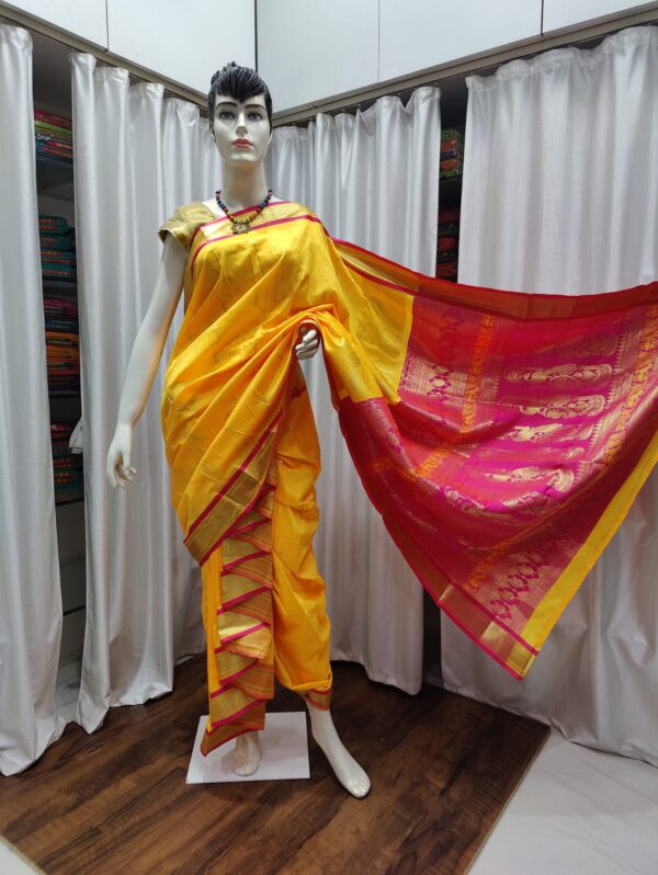 Special 9-Yard Ready-to-Wear Paithani Sarees Orangy Yellow