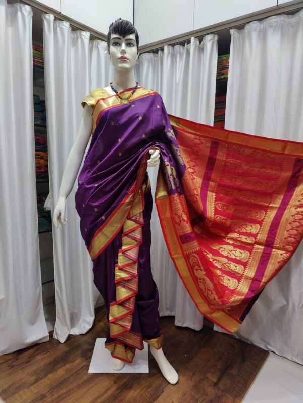 Special 9-Yard Ready-to-Wear Paithani Sarees Purple Magenta