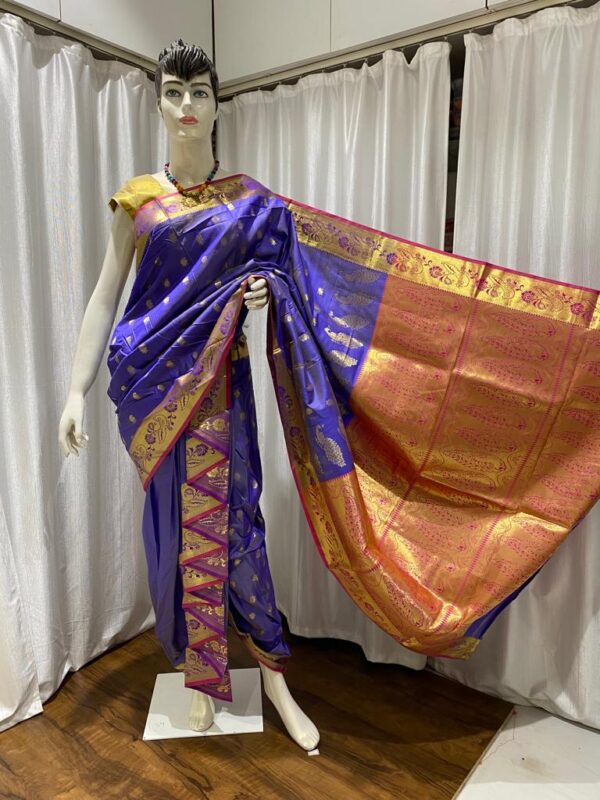 Special 9-Yard Ready-to-Wear Paithani Sarees Purply Blue