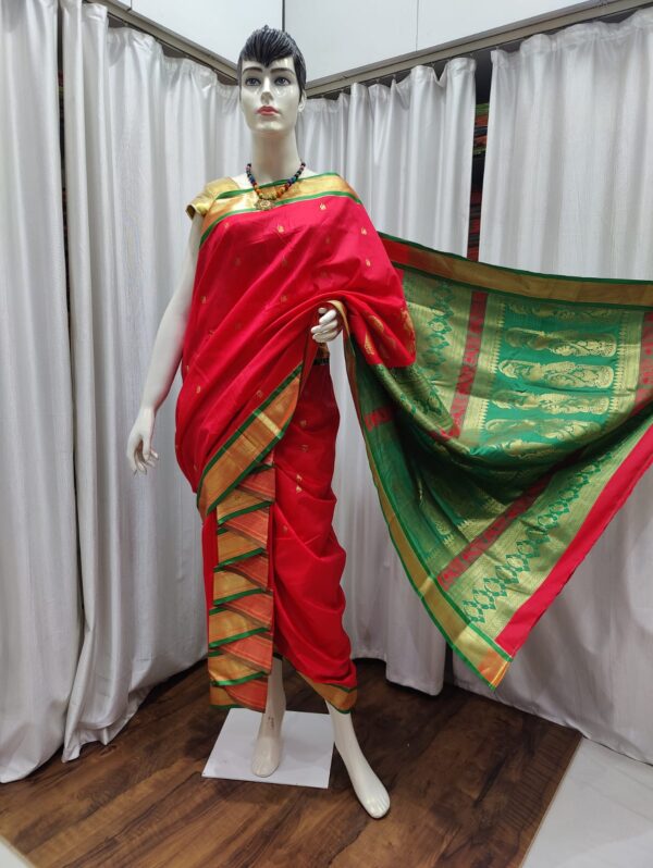 Special 9-Yard Ready-to-Wear Paithani Sarees Redish Pink
