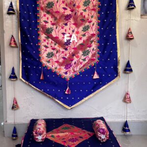 Blue Premium Paithani Backdrop and Chaurang Cover Combo D2
