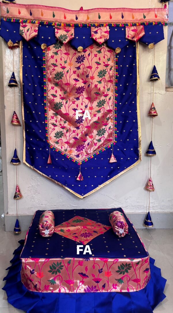 Blue Premium Paithani Backdrop and Chaurang Cover Combo D2