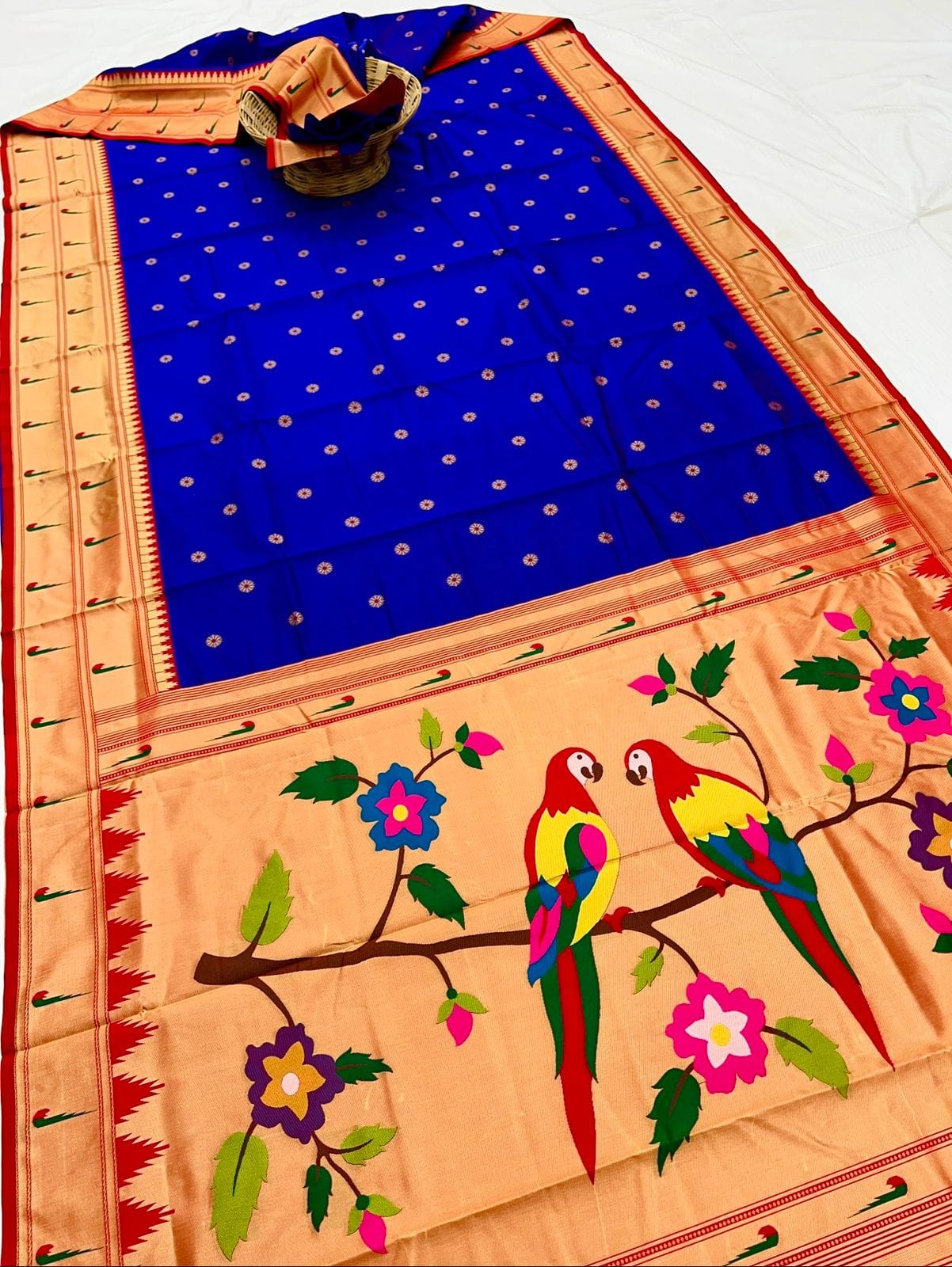 Blue and Red Double Muniya Boarder Paithani