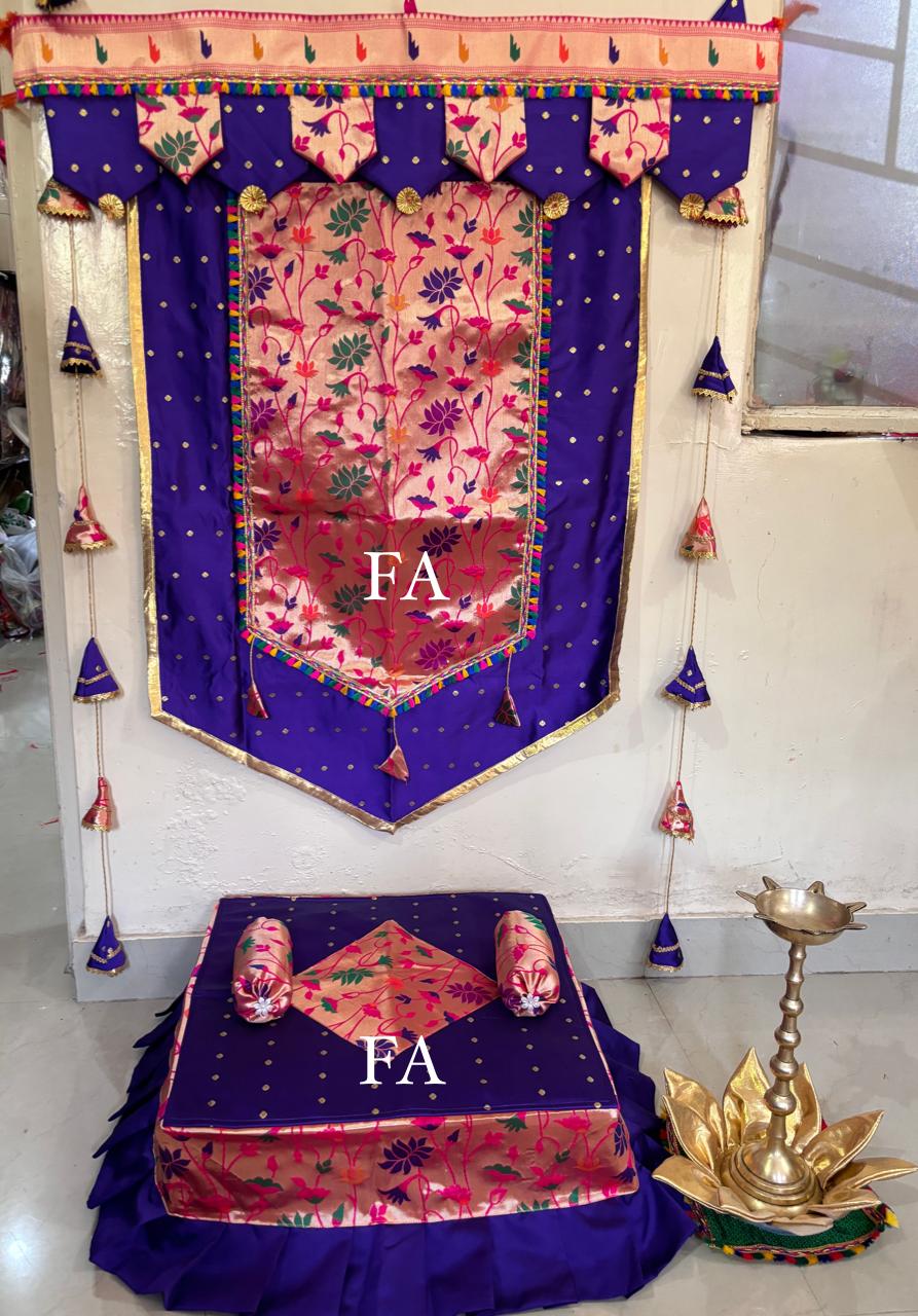 BluishPurple Premium Paithani Backdrop and Chaurang Cover Combo D2 BluishPurple Premium Paithani Backdrop and Chaurang Cover Combo D2
