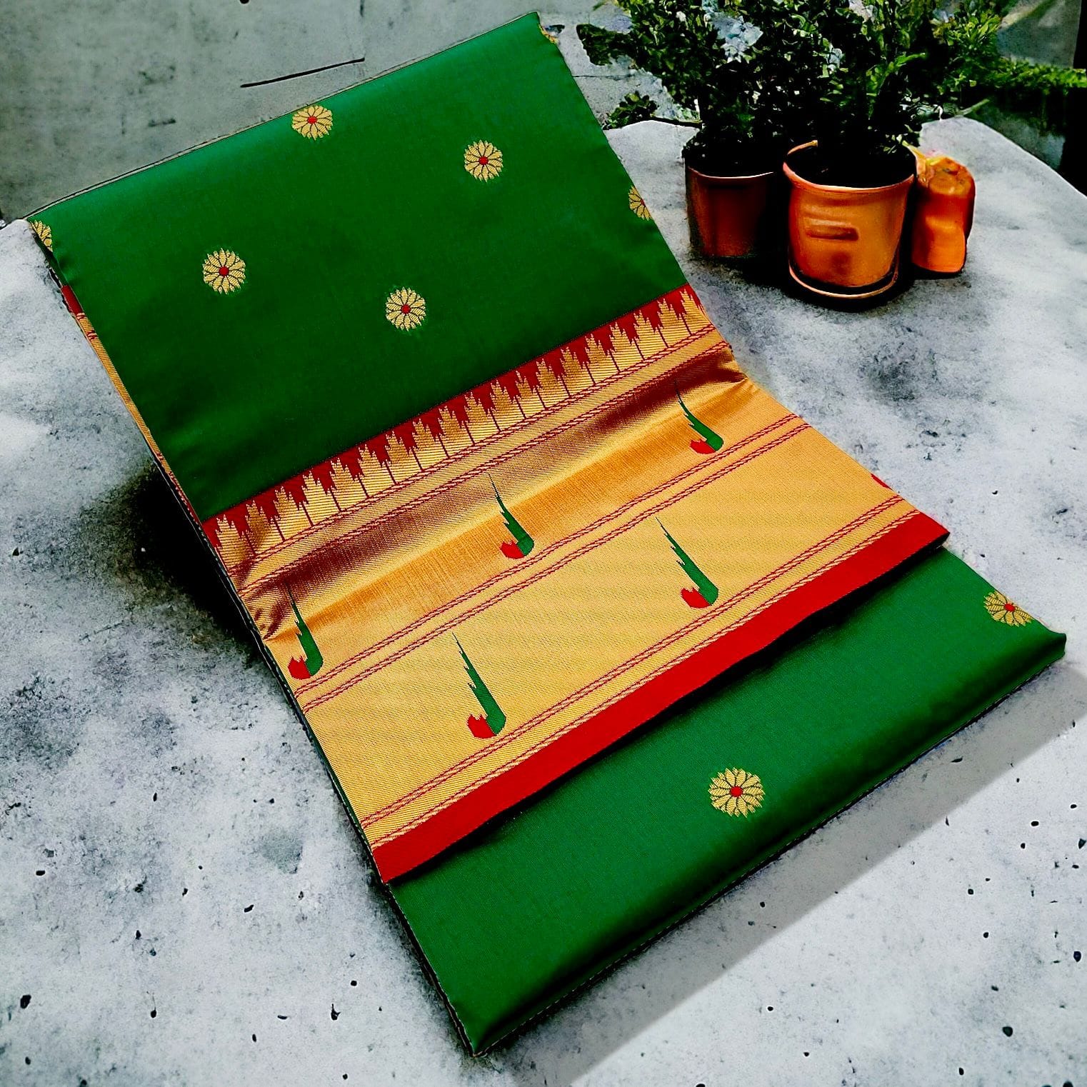 Green and Red Double Muniya Boarder Paithani (2)