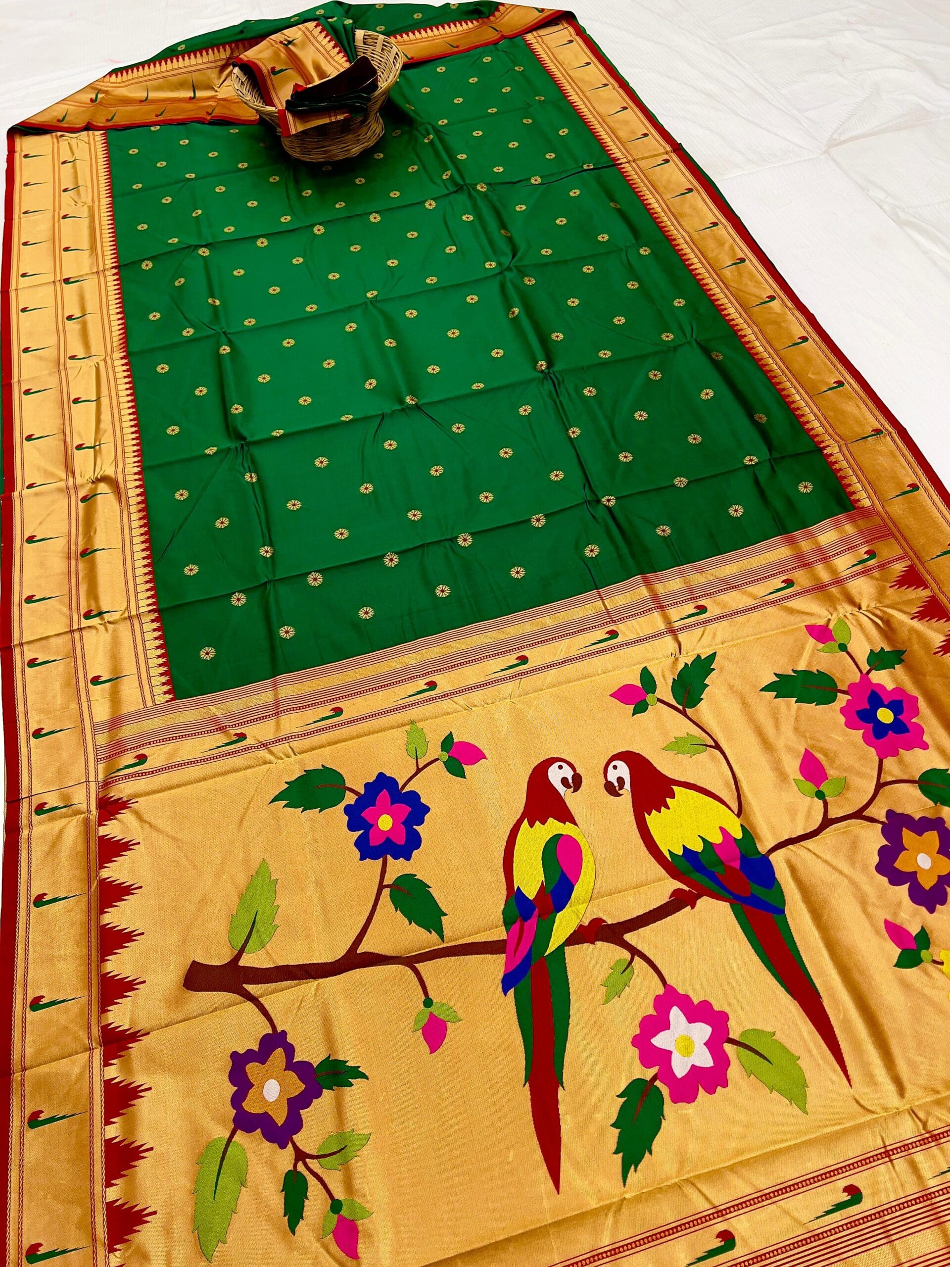 Green and Red Double Muniya Boarder Paithani