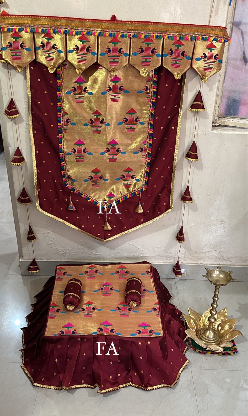 Maroon Premium Paithani Backdrop and Chaurang Cover Combo D1 Maroon Premium Paithani Backdrop and Chaurang Cover Combo D1