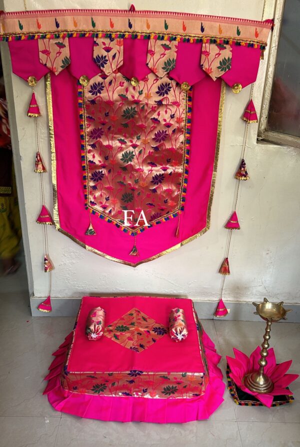 Pink Premium Paithani Backdrop and Chaurang Cover Combo D2