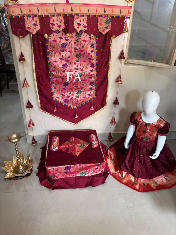 Maroon Premium Paithani Backdrop and Chaurang Cover Combo with Gauri Dress D2