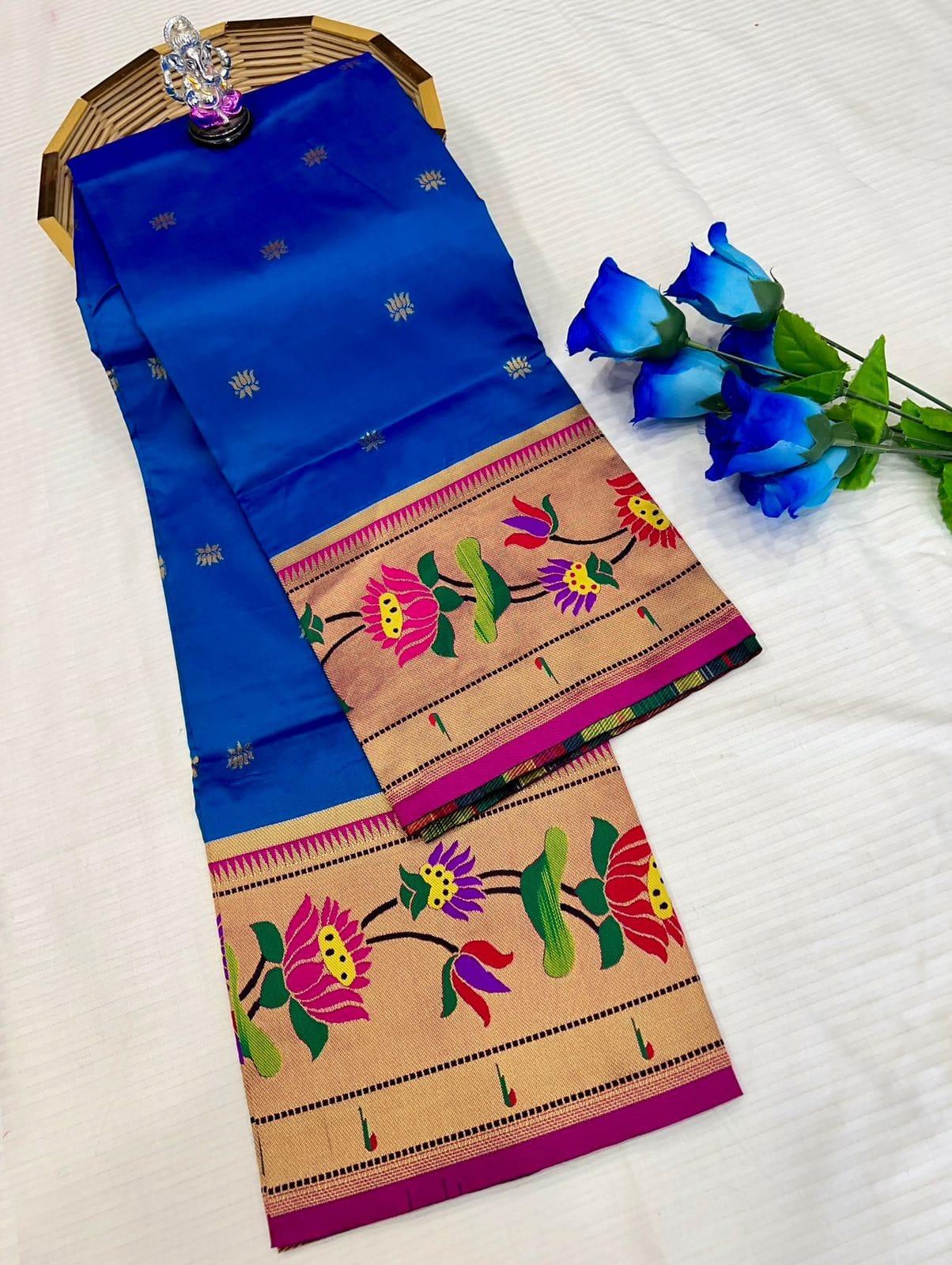 Premium Quality Lotus Paithani Dupatta Blue (2) Premium Quality Lotus Paithani Dupatta Blue (2)