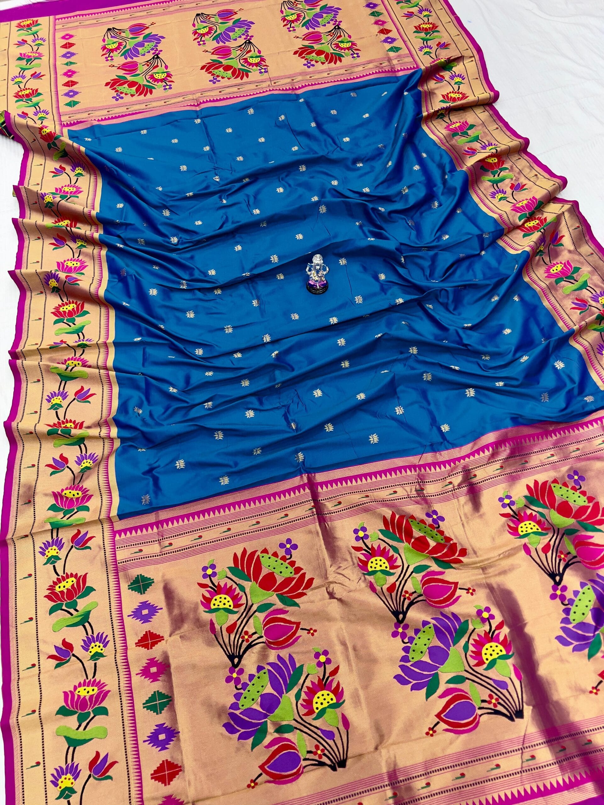 Premium Quality Lotus Paithani Dupatta Blue Premium Quality Lotus Paithani Dupatta Blue