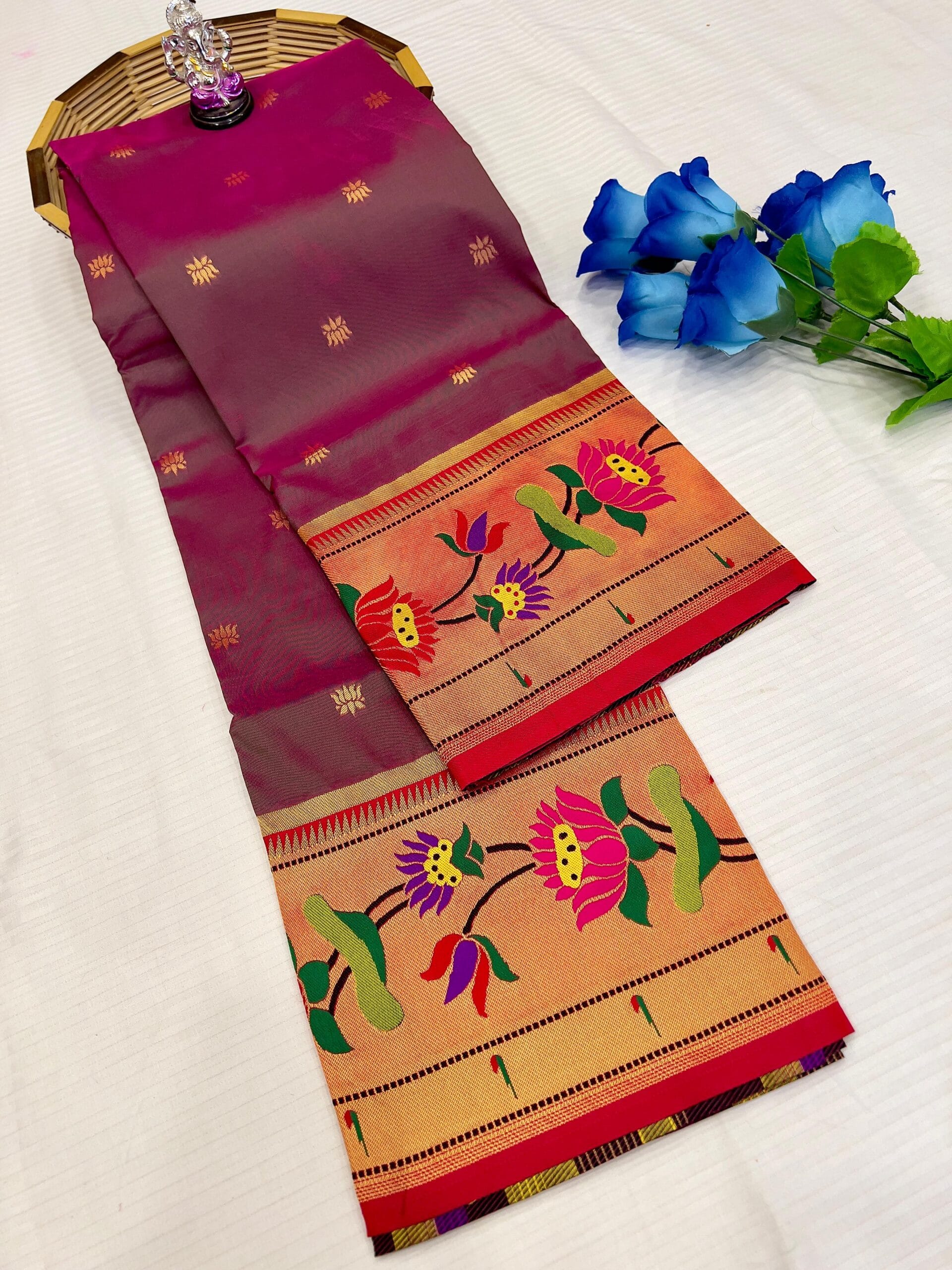 Premium Quality Lotus Paithani Dupatta Mahendi Premium Quality Lotus Paithani Dupatta Mahendi