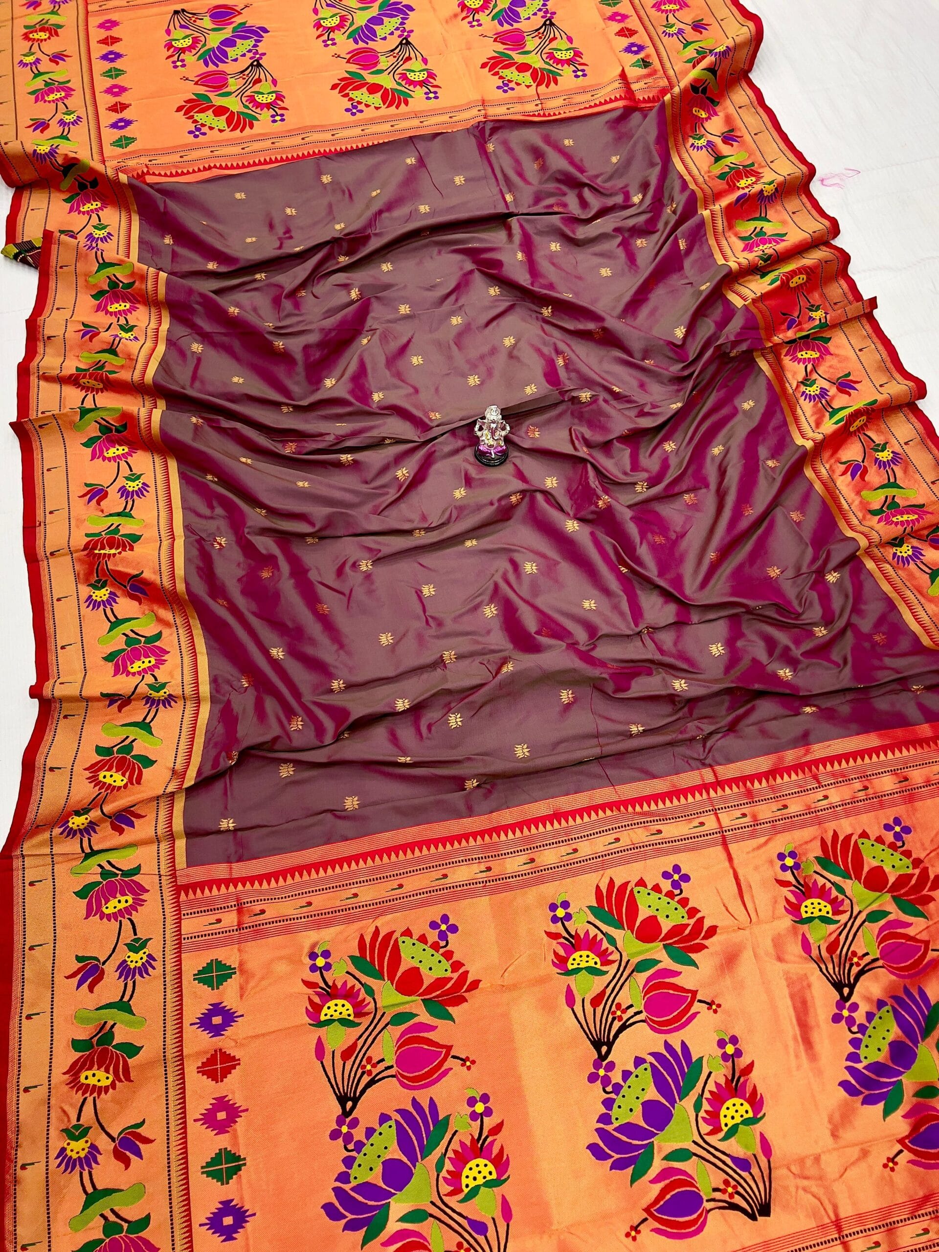 Premium Quality Lotus Paithani Dupatta Mehendi Premium Quality Lotus Paithani Dupatta Mehendi