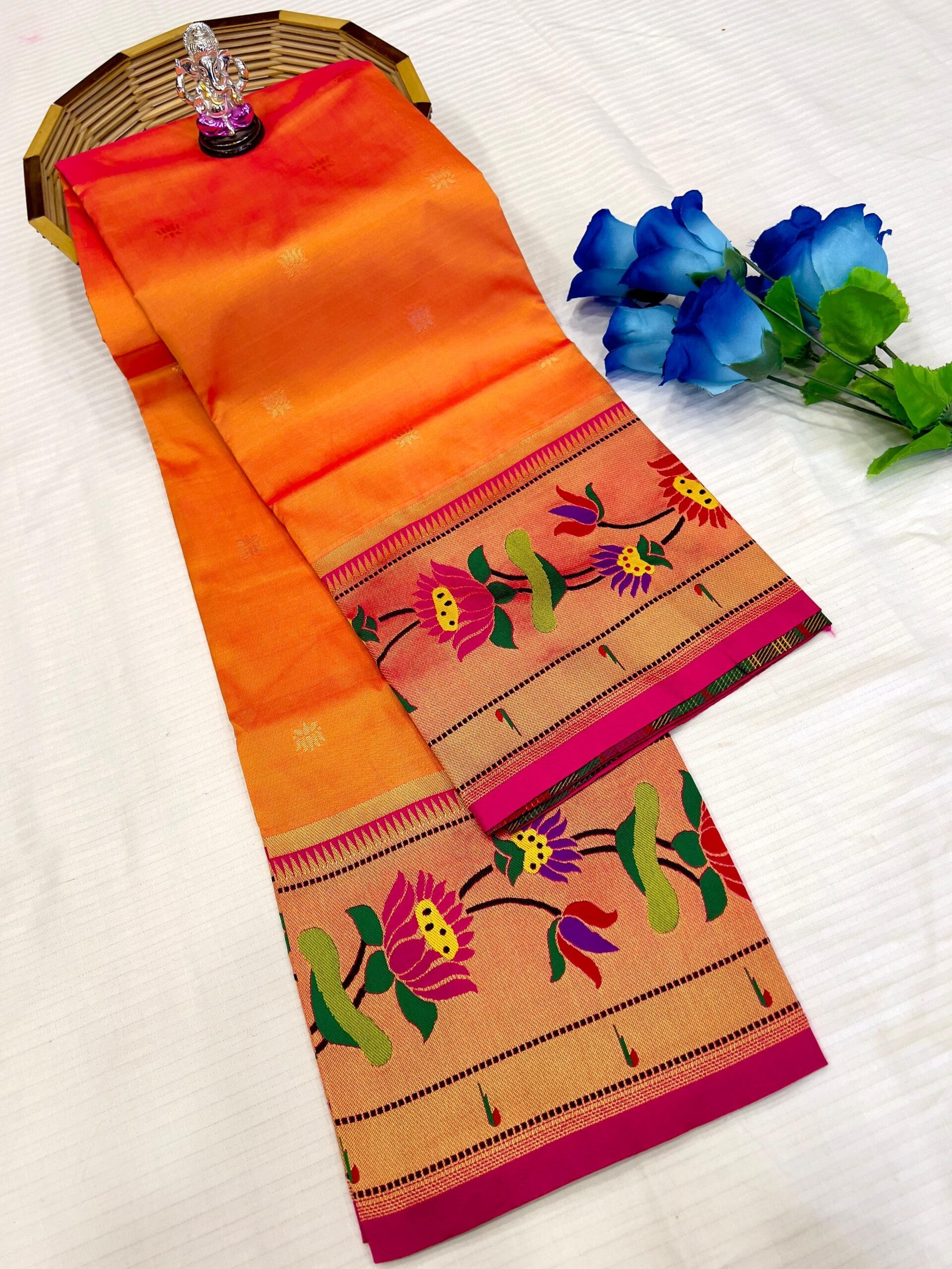 Premium Quality Lotus Paithani Dupatta Orange (2) Premium Quality Lotus Paithani Dupatta Orange (2)