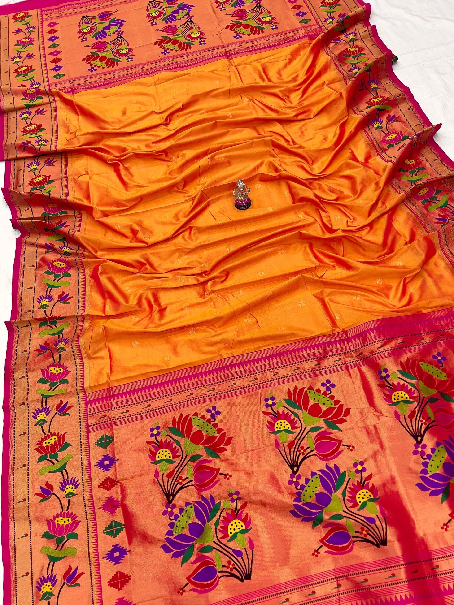 Premium Quality Lotus Paithani Dupatta Orange Premium Quality Lotus Paithani Dupatta Orange