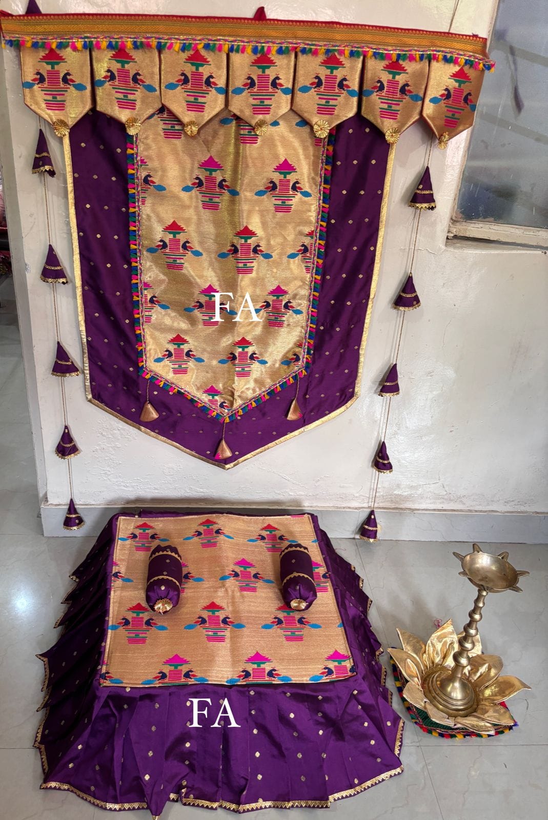 Purple Premium Paithani Backdrop and Chaurang Cover Combo D1 Purple Premium Paithani Backdrop and Chaurang Cover Combo D1