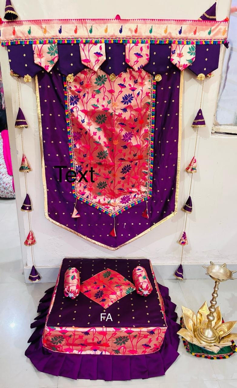Purple Premium Paithani Backdrop and Chaurang Cover Combo D2 Purple Premium Paithani Backdrop and Chaurang Cover Combo D2