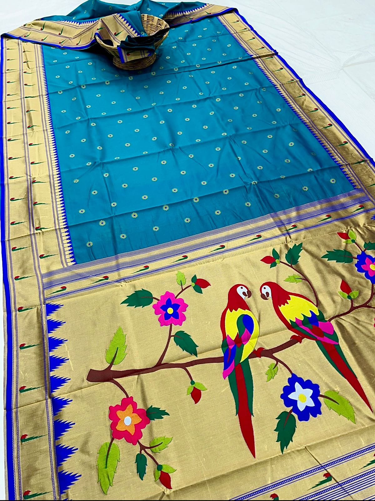 Rama and Blue Double Muniya Boarder Paithani