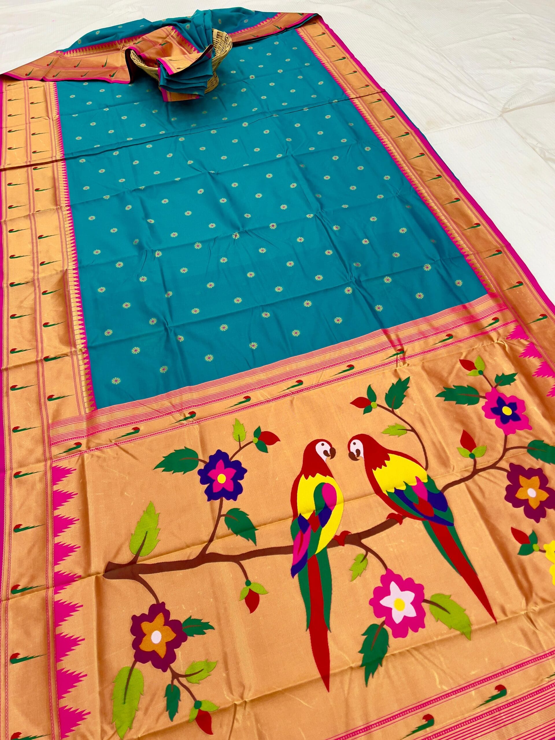 Rama and Pink Double Muniya Boarder Paithani