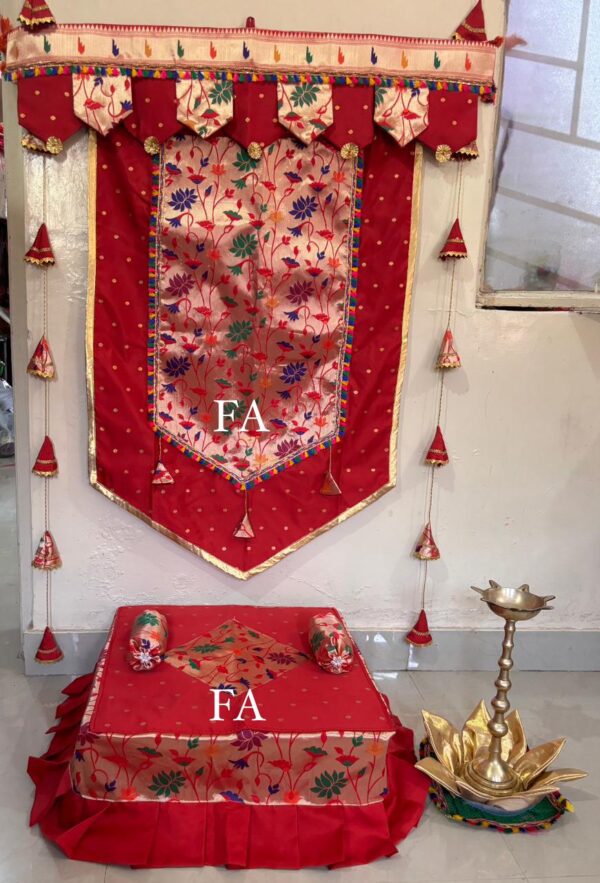Red Premium Paithani Backdrop and Chaurang Cover Combo D2
