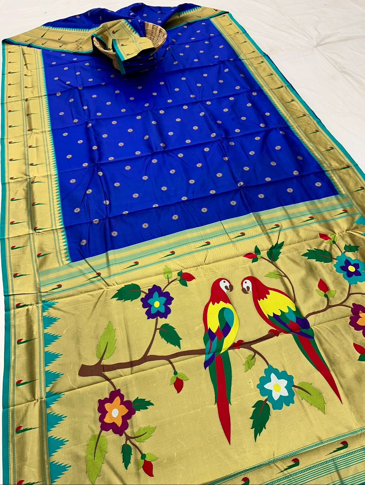 Royal Blue and Rama Double Muniya Boarder Paithani (2)