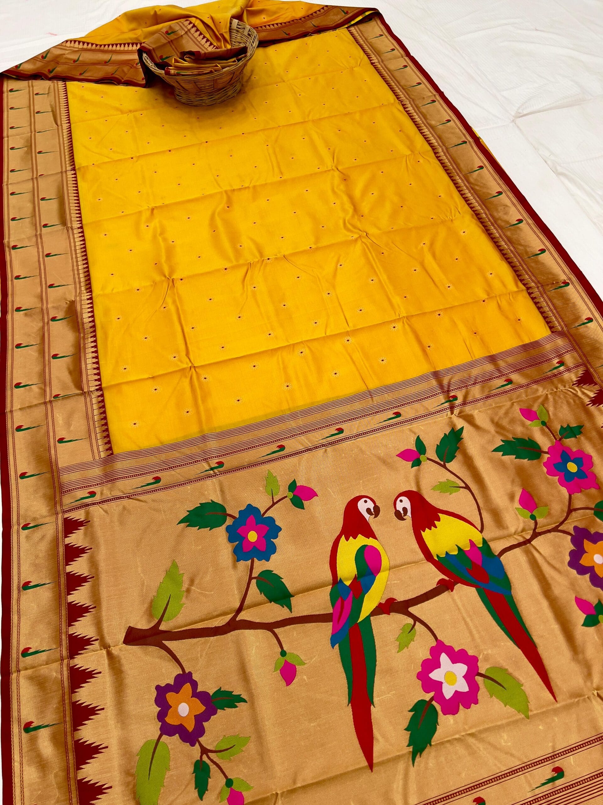 Yellow and Red Double Muniya Boarder Paithani