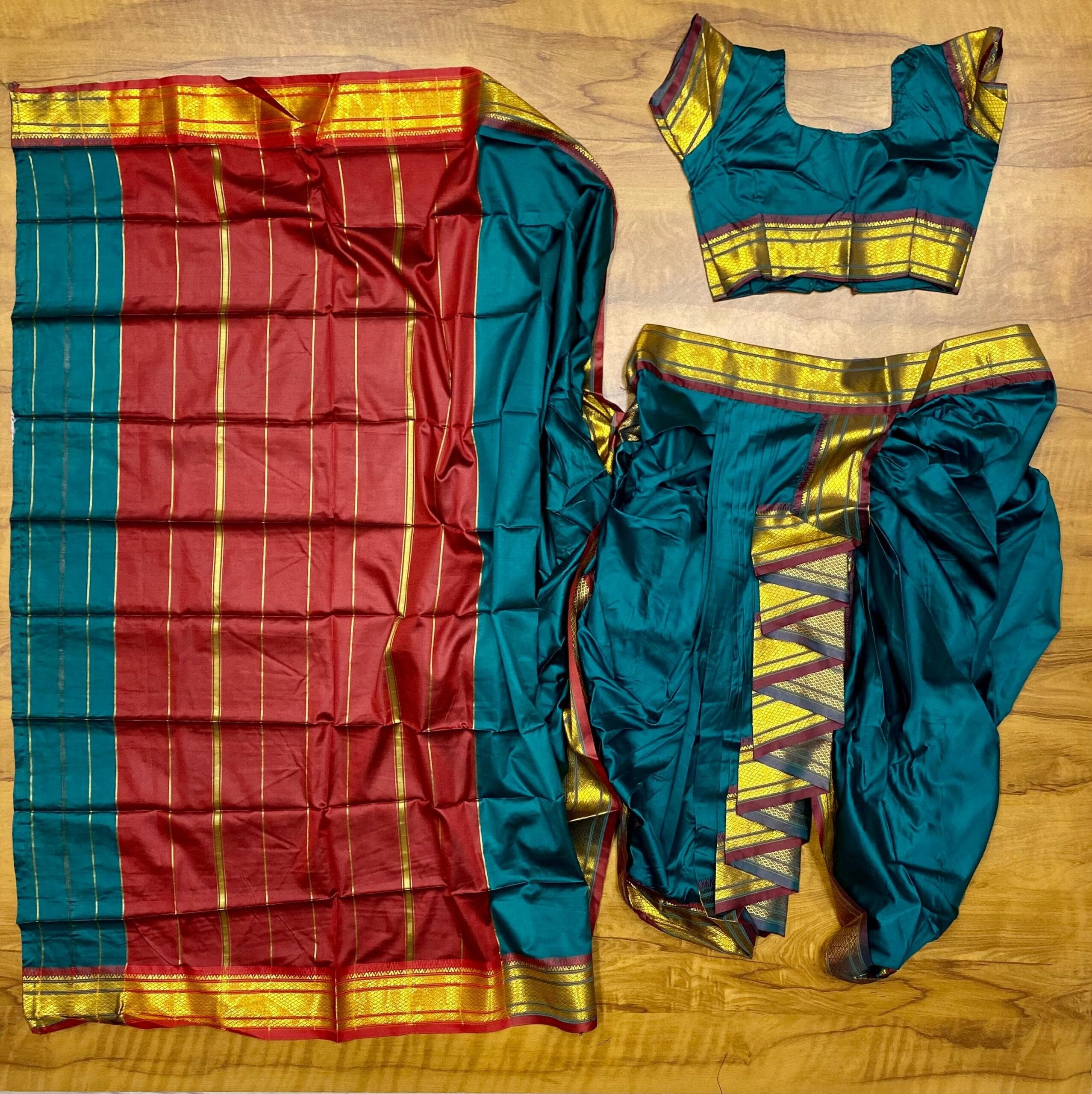 Bluish Cyan Mahalaxmi gauri readymade nauvari saree Bluish Cyan Mahalaxmi gauri readymade nauvari saree