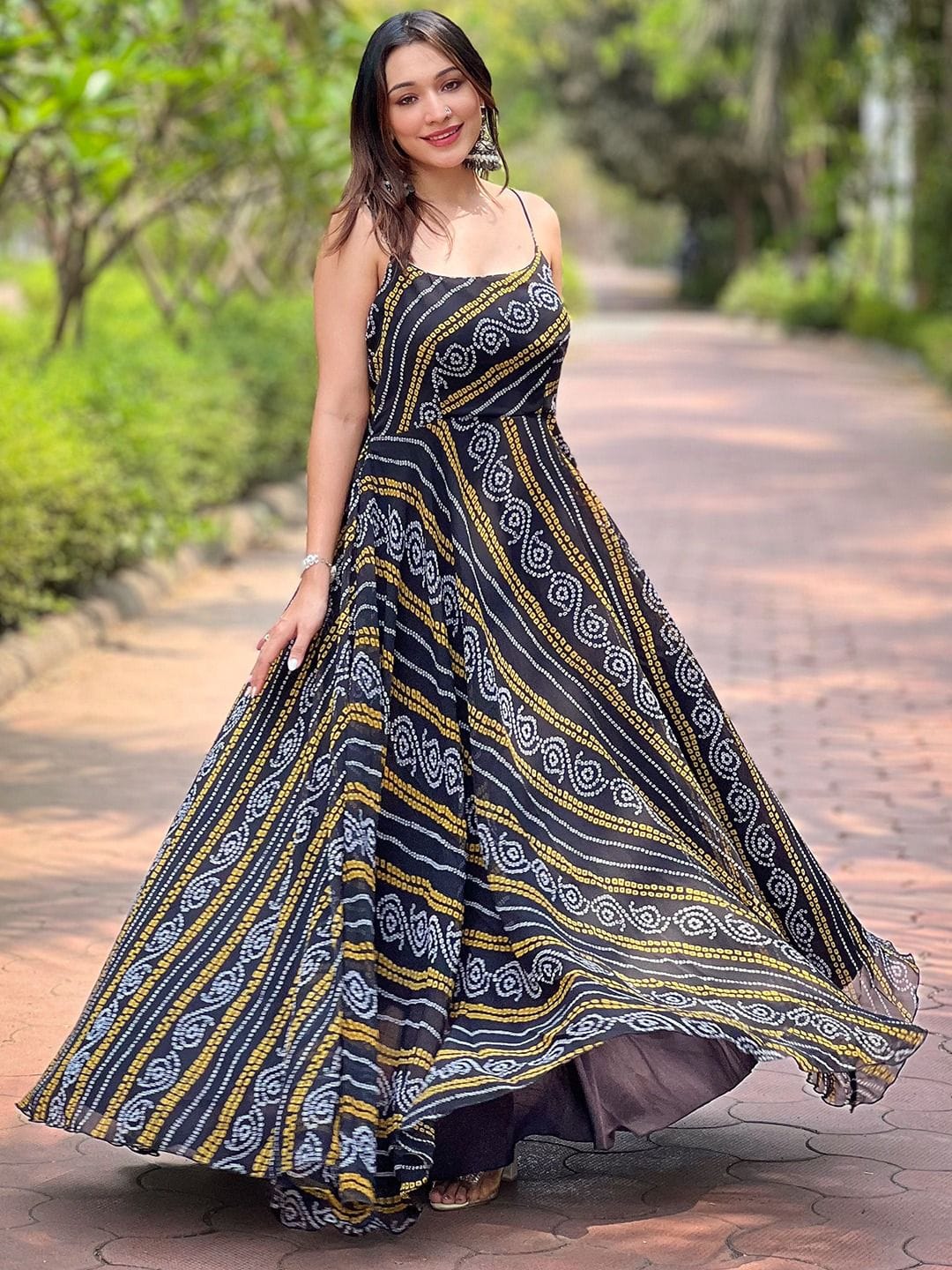 Georgette Bandhej Print Gown Black Georgette Bandhej Print Gown Black
