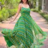 Georgette Bandhej Print Gown Green