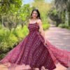 Georgette Bandhej Print Gown Maroon