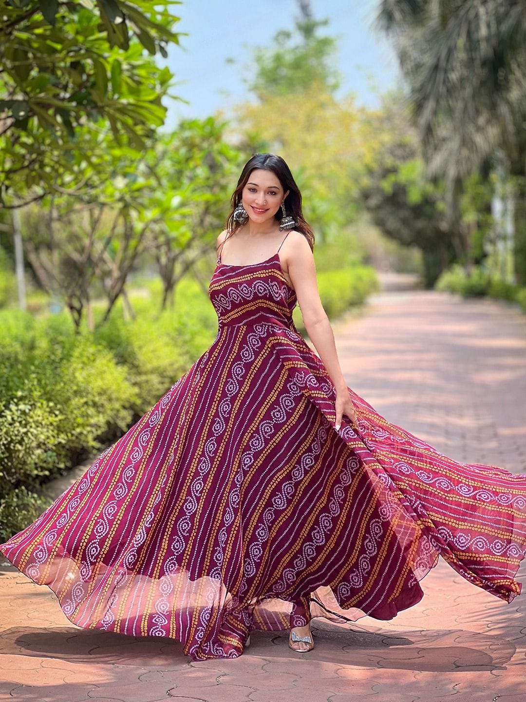 Georgette Bandhej Print Gown Maroon Georgette Bandhej Print Gown Maroon