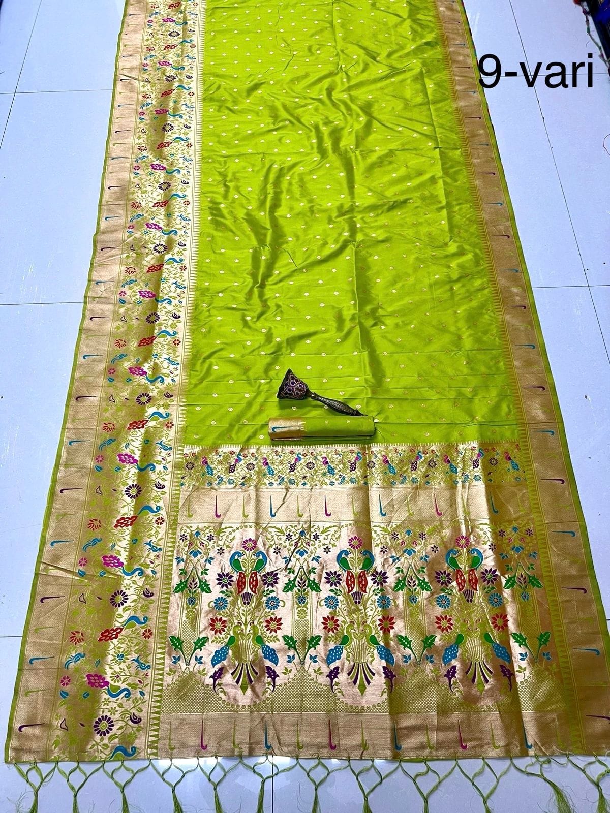 Greenish Yellow 9 Yard Kanchivaram Pethani Silk Saree